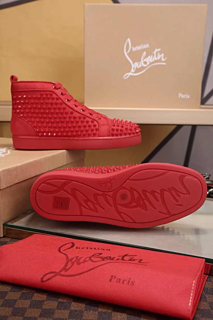 Ex-factory price 480. christian louboutin (CL red sole shoes) counter nail series, high-top casual sneakers for couples 📢 📢 📢 Exclusive hot style release 🎈🎈💪 Movable latex feet 👻 Finished outsole stitching line [satisfied] 😝Female 35-40# Male 38#-46, global supply😝 [Top version]: original imported cowhide upper, top original leather lining, original molded TPU outsole, original 1:1 detail processing, original shoe last, large quantity available from stock,